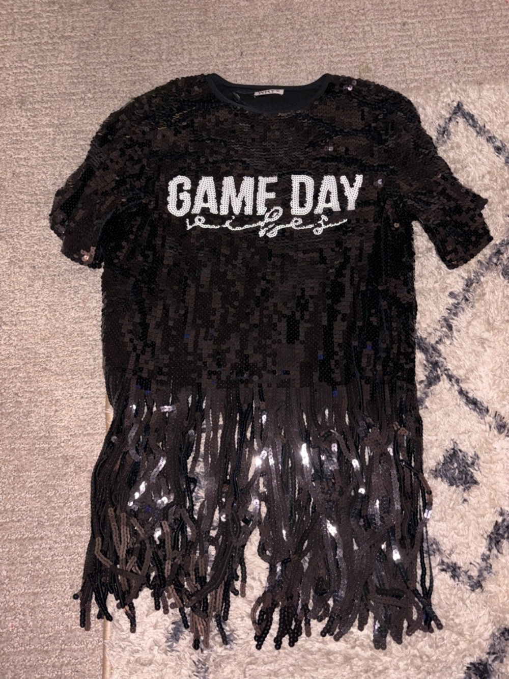 Black Sequin "GAME DAY" Fringe Tee - Festive Women's Top